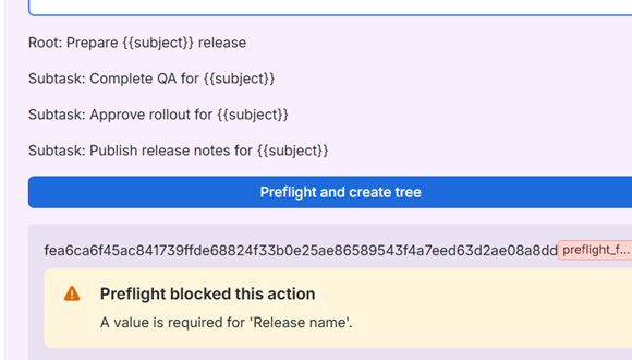 TreeGuard blocking a run with a missing required release name